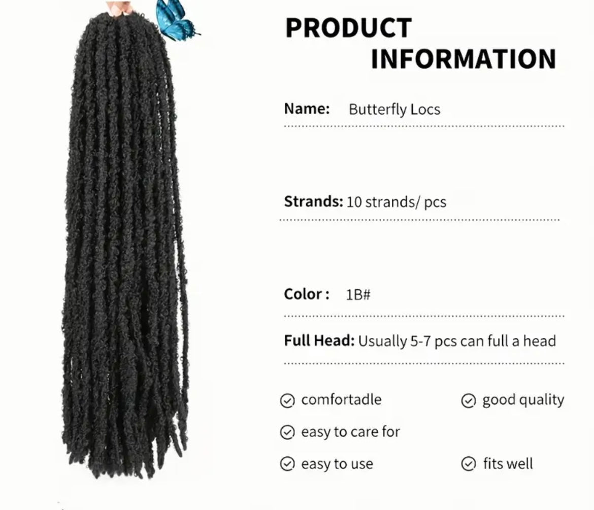 Butterfly Faux Locs 76.2cm Crochet Hair 10 Strands Handmade Dreadlocks Crochet Braid Synthetic Hair Extensions