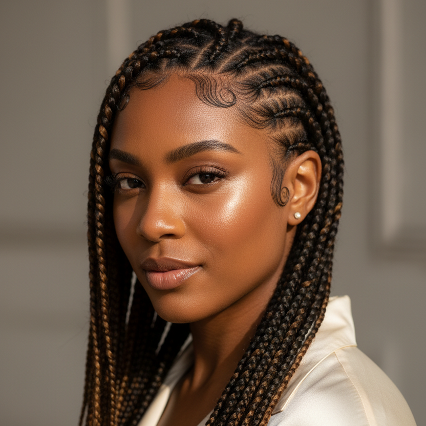 Black woman with braids and laid edges